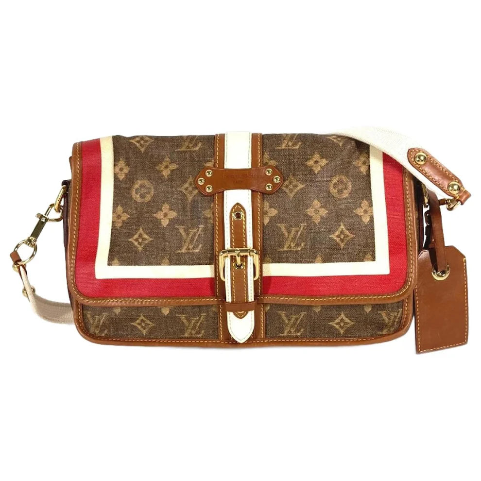 Louis Vuitton Brown Monogram Tisse Porte Rayures Red