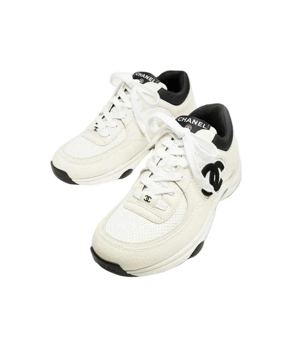 Chanel Mesh, Suede & Calfskin Sneakers White & Black